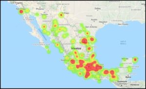 Figura 1 - Mapa de calor de secuestros en México entre 2018 y 2020. Fuente: Plataforma de Riesgo de SCR.